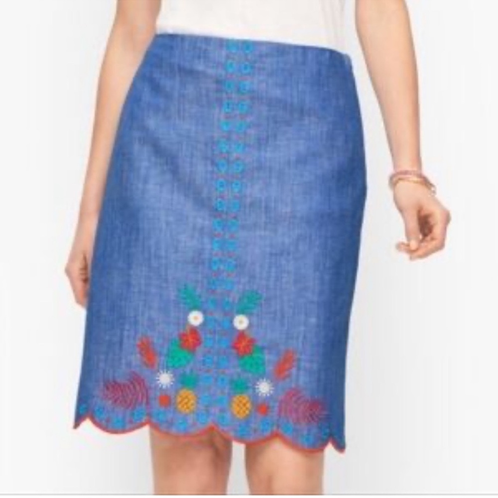 New Talbots Embroidered Linen Blend Chambray A-Line Skirt New With Tags 4P - Picture 5 of 12